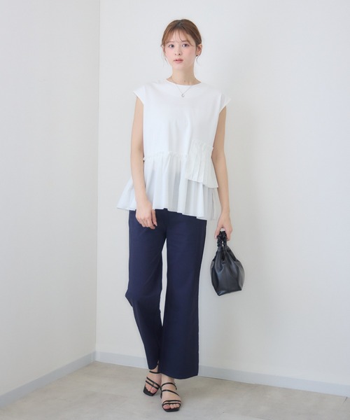 Pillini（ピリーニ）の「アシメプリーツギャザー切替シャツ（シャツ/ブラウス・レディース・オフホワイト/ネイビー・FREE）」の5枚目の写真