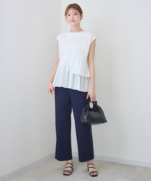 Pillini（ピリーニ）の「アシメプリーツギャザー切替シャツ（シャツ/ブラウス・レディース・オフホワイト/ネイビー・FREE）」の4枚目の写真
