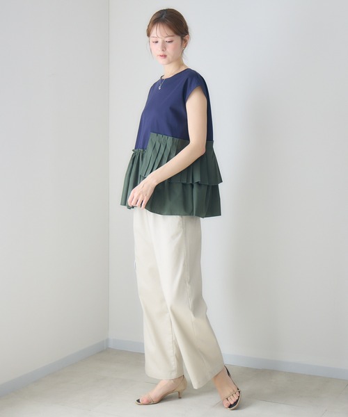 Pillini（ピリーニ）の「アシメプリーツギャザー切替シャツ（シャツ/ブラウス・レディース・オフホワイト/ネイビー・FREE）」の7枚目の写真