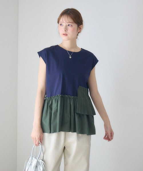 Pillini（ピリーニ）の「アシメプリーツギャザー切替シャツ（シャツ/ブラウス・レディース・オフホワイト/ネイビー・FREE）」の14枚目の写真