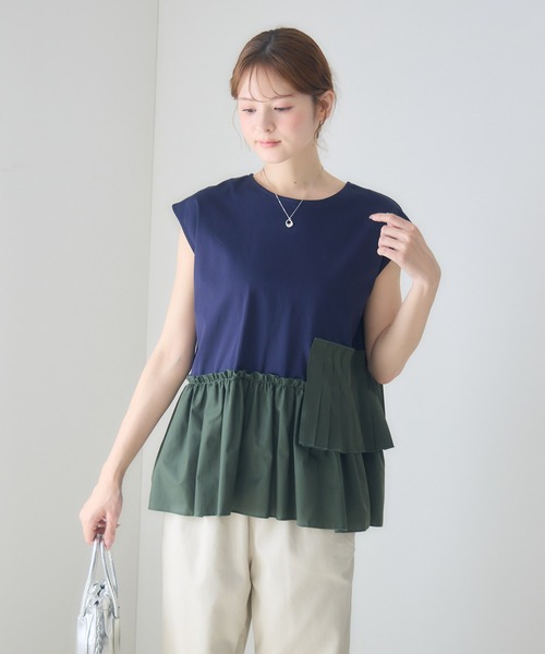 Pillini（ピリーニ）の「アシメプリーツギャザー切替シャツ（シャツ/ブラウス・レディース・オフホワイト/ネイビー・FREE）」の13枚目の写真