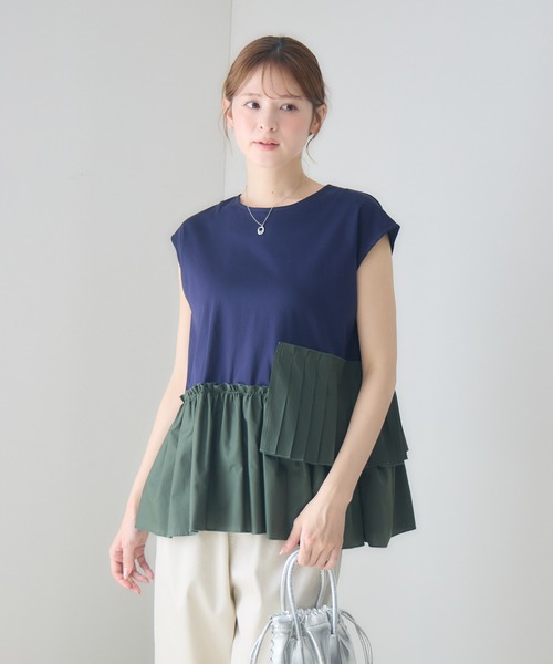 Pillini（ピリーニ）の「アシメプリーツギャザー切替シャツ（シャツ/ブラウス・レディース・オフホワイト/ネイビー・FREE）」の12枚目の写真