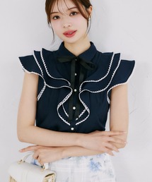 フラワーレース×フリル付きティアードシャツワンピース（ワンピース