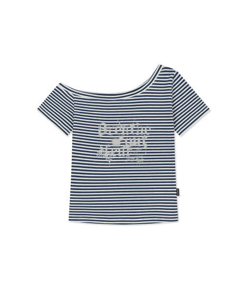 BROWNBREATH(ブラウンブレス)の「W STRIPE ONE SHOULDER TEE - NAVY(Tシャツ/カットソー・レディース・その他・SMALL/MEDIUM)」の1枚目の写真