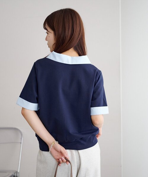 DISCOAT(ディスコート)の「シャツレイヤード風半袖プルオーバー(Tシャツ/カットソー・レディース・ネイビー/オフホワイト/グレー・FREE)」の21枚目の写真