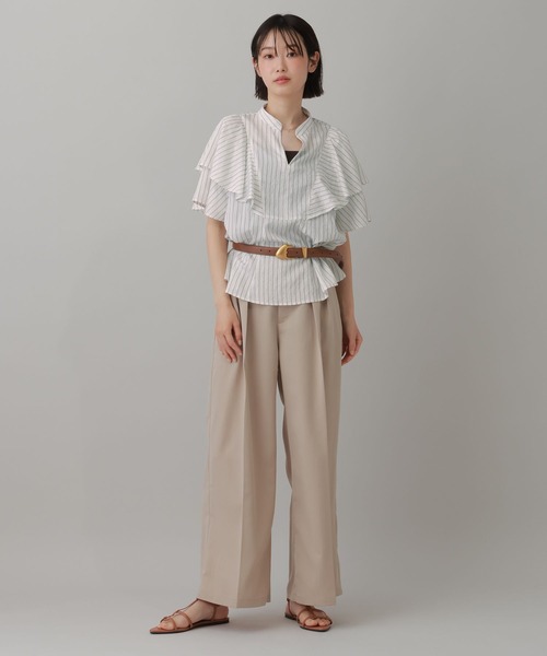 LAKOLE（ラコレ）の「＜多機能素材＞ラッフルストライプブラウス / 861256（シャツ/ブラウス・レディース・ブルー/ベージュ/アイボリー・FREE）」の4枚目の写真