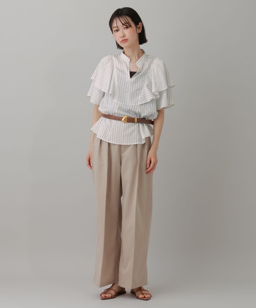 LAKOLE（ラコレ）の「＜多機能素材＞ラッフルストライプブラウス / 861256（シャツ/ブラウス・レディース・ブルー/ベージュ/アイボリー・FREE）」の5枚目の写真