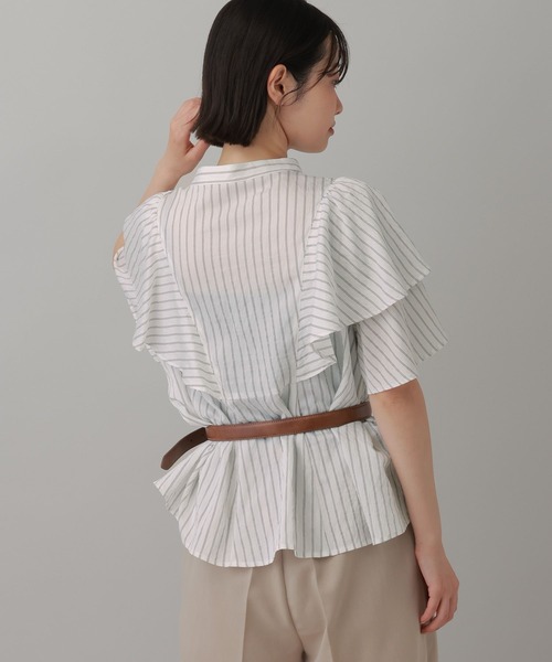 LAKOLE（ラコレ）の「＜多機能素材＞ラッフルストライプブラウス / 861256（シャツ/ブラウス・レディース・ブルー/ベージュ/アイボリー・FREE）」の9枚目の写真