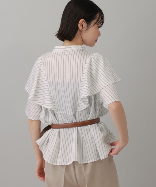 LAKOLE（ラコレ）の「＜多機能素材＞ラッフルストライプブラウス / 861256（シャツ/ブラウス・レディース・ブルー/ベージュ/アイボリー・FREE）」の10枚目の写真