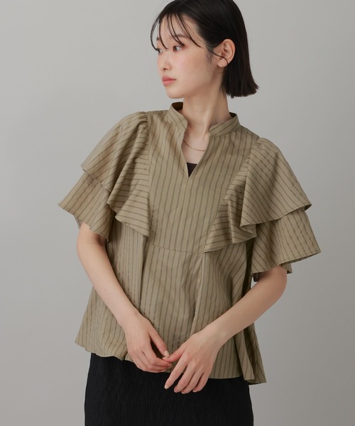 LAKOLE（ラコレ）の「＜多機能素材＞ラッフルストライプブラウス / 861256（シャツ/ブラウス・レディース・ブルー/ベージュ/アイボリー・FREE）」の14枚目の写真