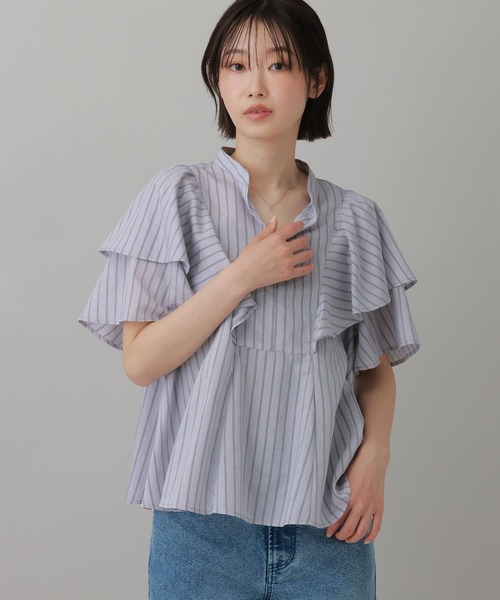 LAKOLE（ラコレ）の「＜多機能素材＞ラッフルストライプブラウス / 861256（シャツ/ブラウス・レディース・ブルー/ベージュ/アイボリー・FREE）」の19枚目の写真