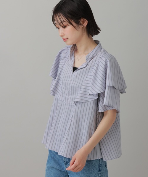LAKOLE（ラコレ）の「＜多機能素材＞ラッフルストライプブラウス / 861256（シャツ/ブラウス・レディース・ブルー/ベージュ/アイボリー・FREE）」の20枚目の写真