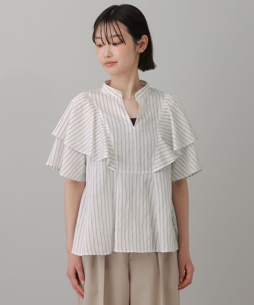 LAKOLE（ラコレ）の「＜多機能素材＞ラッフルストライプブラウス / 861256（シャツ/ブラウス・レディース・ブルー/ベージュ/アイボリー・FREE）」の22枚目の写真