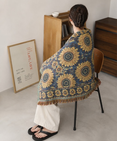セール】フラワータッセル リバーシブル ブランケット（ブランケット
