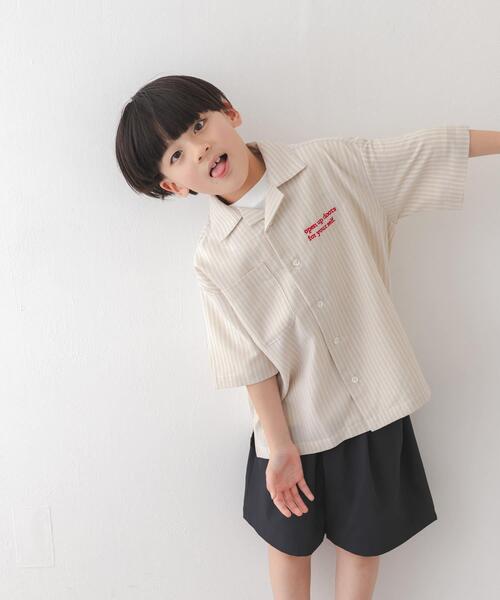 URBAN RESEARCH DOORS（アーバンリサーチドアーズ）の「『150サイズあり』ロゴ刺繍ストライプシャツ(KIDS)（シャツ/ブラウス・キッズ・ベージュ/ブルー・120/150/135）」の10枚目の写真