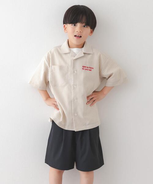 URBAN RESEARCH DOORS（アーバンリサーチドアーズ）の「『150サイズあり』ロゴ刺繍ストライプシャツ(KIDS)（シャツ/ブラウス・キッズ・ベージュ/ブルー・120/150/135）」の13枚目の写真