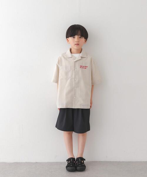 URBAN RESEARCH DOORS（アーバンリサーチドアーズ）の「『150サイズあり』ロゴ刺繍ストライプシャツ(KIDS)（シャツ/ブラウス・キッズ・ベージュ/ブルー・120/150/135）」の9枚目の写真