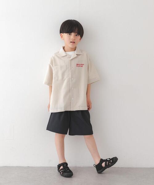 URBAN RESEARCH DOORS（アーバンリサーチドアーズ）の「『150サイズあり』ロゴ刺繍ストライプシャツ(KIDS)（シャツ/ブラウス・キッズ・ベージュ/ブルー・120/150/135）」の3枚目の写真