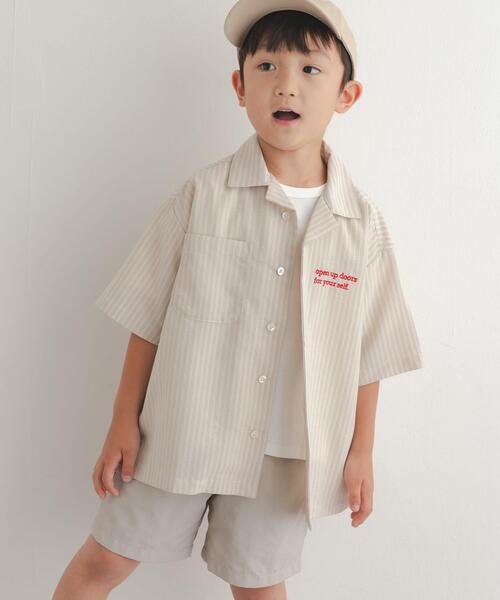 URBAN RESEARCH DOORS（アーバンリサーチドアーズ）の「『150サイズあり』ロゴ刺繍ストライプシャツ(KIDS)（シャツ/ブラウス・キッズ・ベージュ/ブルー・120/150/135）」の4枚目の写真