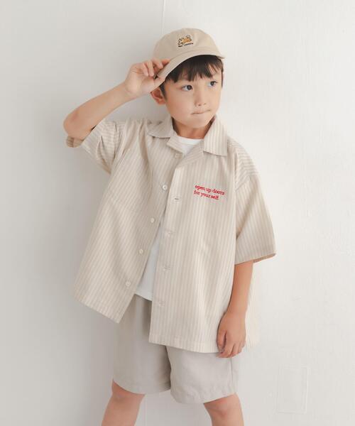 URBAN RESEARCH DOORS（アーバンリサーチドアーズ）の「『150サイズあり』ロゴ刺繍ストライプシャツ(KIDS)（シャツ/ブラウス・キッズ・ベージュ/ブルー・120/150/135）」の6枚目の写真