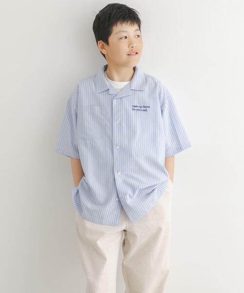 URBAN RESEARCH DOORS（アーバンリサーチドアーズ）の「『150サイズあり』ロゴ刺繍ストライプシャツ(KIDS)（シャツ/ブラウス・キッズ・ベージュ/ブルー・120/150/135）」の19枚目の写真