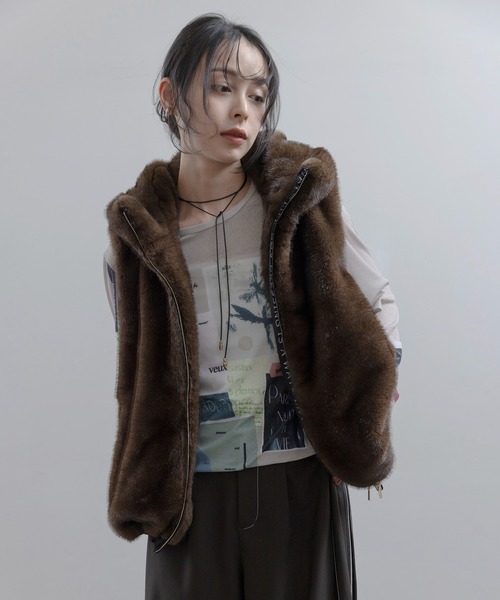 Eimee Law(エイミーロウ)の「ミンクファー フーディードロストベスト(ベスト・レディース・ベージュ/グレー/ブラウン・FREE)」の10枚目の写真