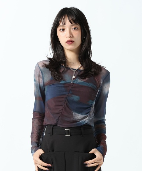 PAGEBOY（ページボーイ）の「シャーリングシアーソウガラロングスリーブ（その他トップス・レディース・ホワイト系その他/グレー系その他/ブルー系その他・FREE）」の3枚目の写真