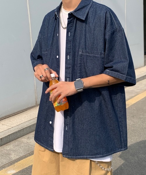 KELVIN(ケルヴァン)の「Double Pocket Denim Shirt ダブルポケットデニムシャツ(シャツ/ブラウス・メンズ・ネイビー/ブルー・MEDIUM/LARGE)」の1枚目の写真