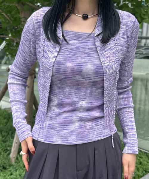 Ameri(アメリ)の「FRINGE CARDIGAN WITH CAMISOLE(その他トップス・レディース・グレー/ネイビー/パープル・FREE)」の3枚目の写真