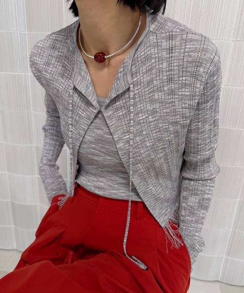 Ameri(アメリ)の「FRINGE CARDIGAN WITH CAMISOLE(その他トップス・レディース・グレー/ネイビー/パープル・FREE)」の17枚目の写真