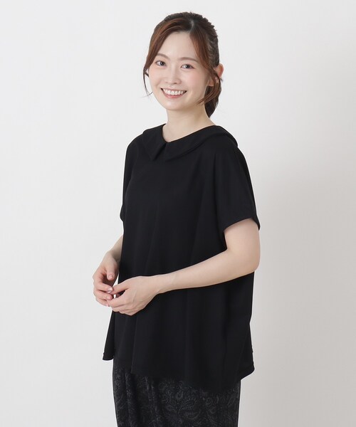 one'sterrace(ワンズテラス)の「【ひんやり】接触冷感 ポロ風鹿の子プルオーバー(Tシャツ/カットソー・レディース・ブラック系8/ネイビー系5/ベージュ系8・02)」の1枚目の写真