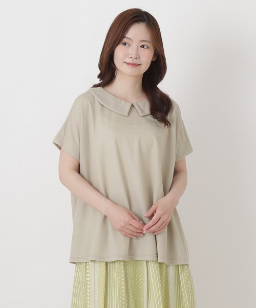 one'sterrace(ワンズテラス)の「【ひんやり】接触冷感 ポロ風鹿の子プルオーバー(Tシャツ/カットソー・レディース・ブラック系8/ネイビー系5/ベージュ系8・02)」の2枚目の写真