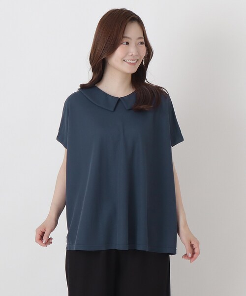 one'sterrace(ワンズテラス)の「【ひんやり】接触冷感 ポロ風鹿の子プルオーバー(Tシャツ/カットソー・レディース・ブラック系8/ネイビー系5/ベージュ系8・02)」の3枚目の写真
