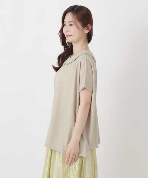 one'sterrace(ワンズテラス)の「【ひんやり】接触冷感 ポロ風鹿の子プルオーバー(Tシャツ/カットソー・レディース・ブラック系8/ネイビー系5/ベージュ系8・02)」の5枚目の写真