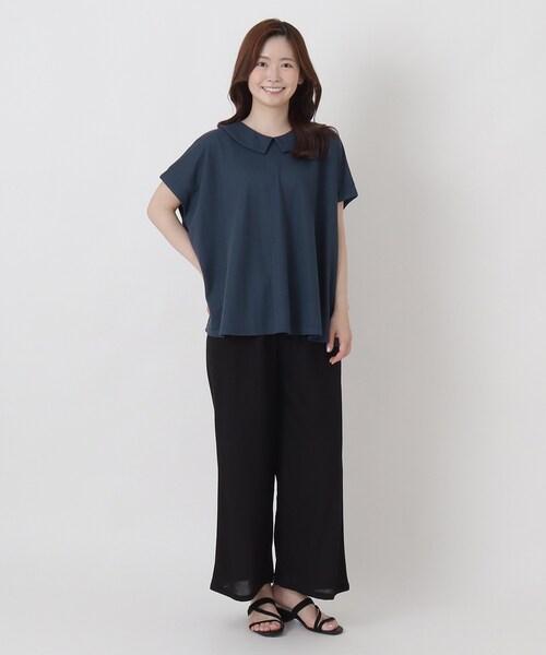 one'sterrace(ワンズテラス)の「【ひんやり】接触冷感 ポロ風鹿の子プルオーバー(Tシャツ/カットソー・レディース・ブラック系8/ネイビー系5/ベージュ系8・02)」の15枚目の写真