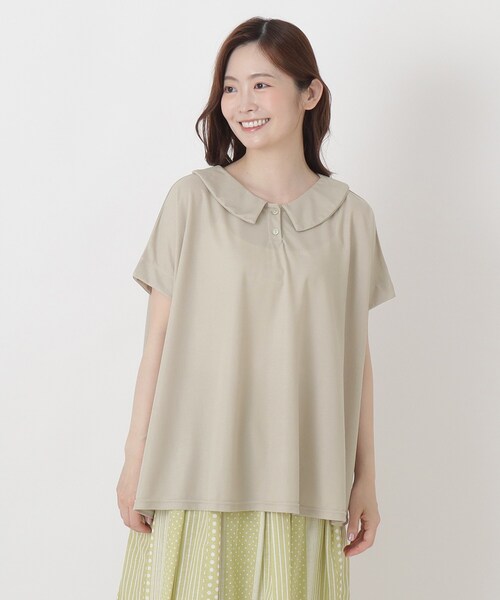 one'sterrace(ワンズテラス)の「【ひんやり】接触冷感 ポロ風鹿の子プルオーバー(Tシャツ/カットソー・レディース・ブラック系8/ネイビー系5/ベージュ系8・02)」の17枚目の写真