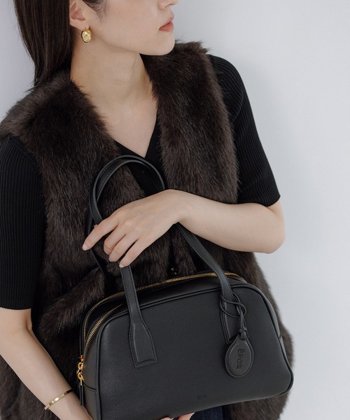 E'POR(エポール)の「【E'POR】TWO BOSTON BAG Medium/撥水・26AW新型(ハンドバッグ・レディース・ブラック/ダークブラウン・FREE)」の5枚目の写真