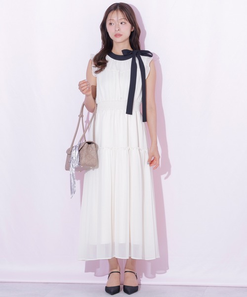 JILL by JILL STUART(ジルバイジルスチュアート)の「サイドリボンフレアワンピース(ワンピース・レディース・ブラック系その他/ピンク/ホワイト・FREE)」の2枚目の写真