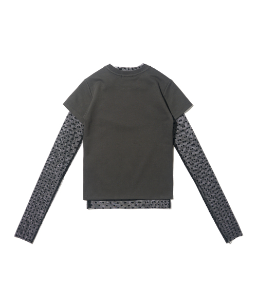 CARGOBROS FOR WOMAN（カーゴブロスフォーウィメン）の「ドットシースルーロングスリーブレイヤード半袖Tシャツセット（ブラック/チャコール）（Tシャツ/カットソー・レディース・その他・FREE）」の2枚目の写真