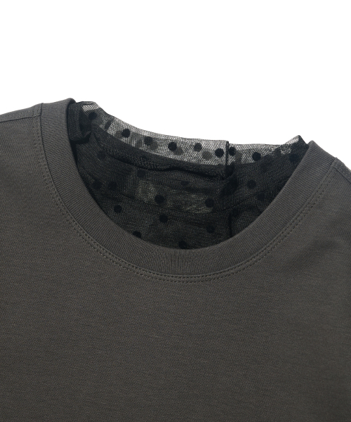 CARGOBROS FOR WOMAN（カーゴブロスフォーウィメン）の「ドットシースルーロングスリーブレイヤード半袖Tシャツセット（ブラック/チャコール）（Tシャツ/カットソー・レディース・その他・FREE）」の5枚目の写真
