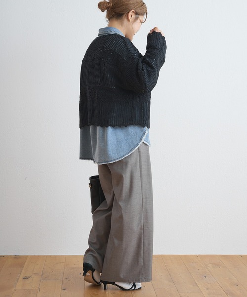 PUAL CE CIN(ピュアルセシン)の「カギ針編み風ニットプルオーバー(ニット/セーター・レディース・アイボリー/オリーブ/スミクロ・FREE)」の19枚目の写真