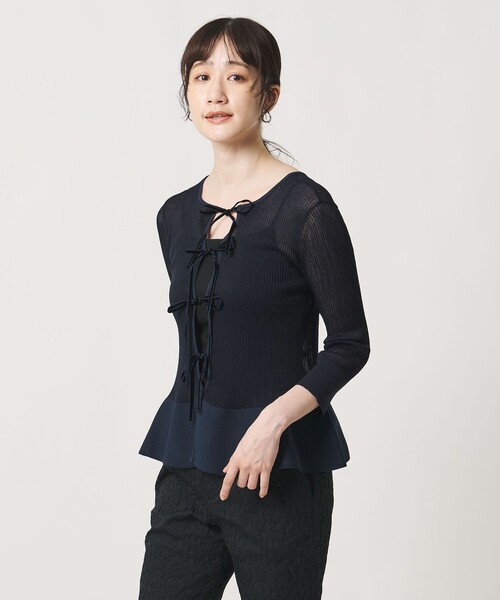 UNITED ARROWS(ユナイテッドアローズ)の「シアー リボン 2WAYカーディガン ‐ウォッシャブル‐(カーディガン/ボレロ・レディース・ブラック/ベージュ/ネイビー・FREE)」の18枚目の写真