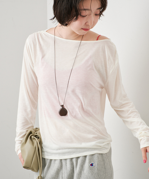 SLOBE IENA(スローブイエナ)の「2WAYドレープ タイ付きカットソー(Tシャツ/カットソー・レディース・チャコールグレー/ホワイト/レッド・FREE)」の2枚目の写真