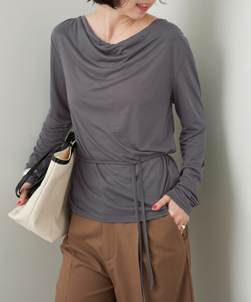 SLOBE IENA(スローブイエナ)の「2WAYドレープ タイ付きカットソー(Tシャツ/カットソー・レディース・チャコールグレー/ホワイト/レッド・FREE)」の3枚目の写真