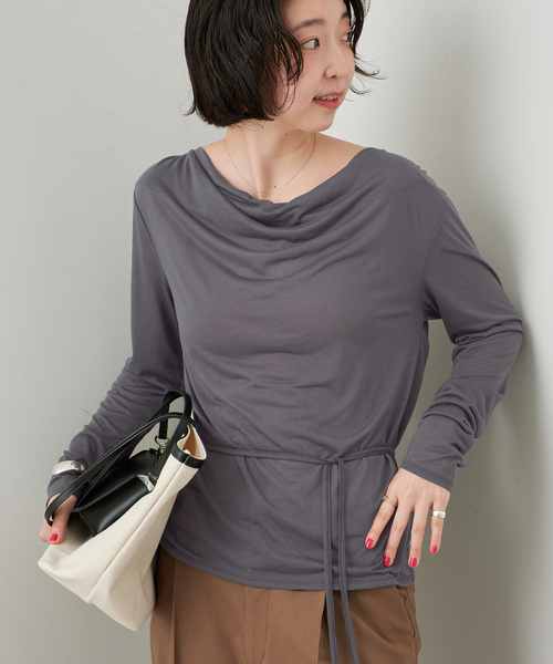 SLOBE IENA(スローブイエナ)の「2WAYドレープ タイ付きカットソー(Tシャツ/カットソー・レディース・チャコールグレー/ホワイト/レッド・FREE)」の7枚目の写真