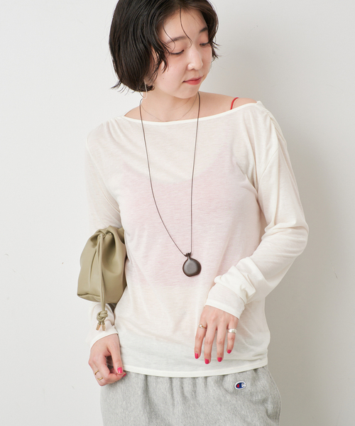 SLOBE IENA(スローブイエナ)の「2WAYドレープ タイ付きカットソー(Tシャツ/カットソー・レディース・チャコールグレー/ホワイト/レッド・FREE)」の14枚目の写真