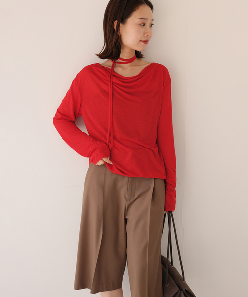 SLOBE IENA(スローブイエナ)の「2WAYドレープ タイ付きカットソー(Tシャツ/カットソー・レディース・チャコールグレー/ホワイト/レッド・FREE)」の17枚目の写真