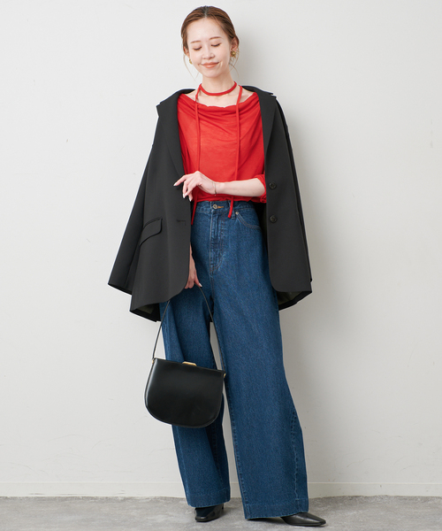 SLOBE IENA(スローブイエナ)の「2WAYドレープ タイ付きカットソー(Tシャツ/カットソー・レディース・チャコールグレー/ホワイト/レッド・FREE)」の18枚目の写真
