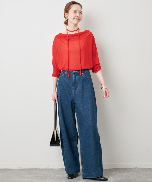 SLOBE IENA(スローブイエナ)の「2WAYドレープ タイ付きカットソー(Tシャツ/カットソー・レディース・チャコールグレー/ホワイト/レッド・FREE)」の19枚目の写真