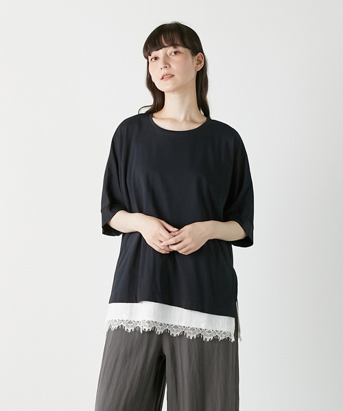 LOGEMENT DE CLAIRE（ロジュモンドクレール）の「ドルマンTシャツ（Tシャツ/カットソー・レディース・ブラック/ブルー系その他/オフホワイト・FREE）」の2枚目の写真